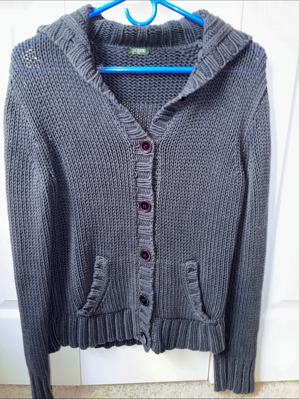 J. Crew Navy Blue Hooded Button Cardigan